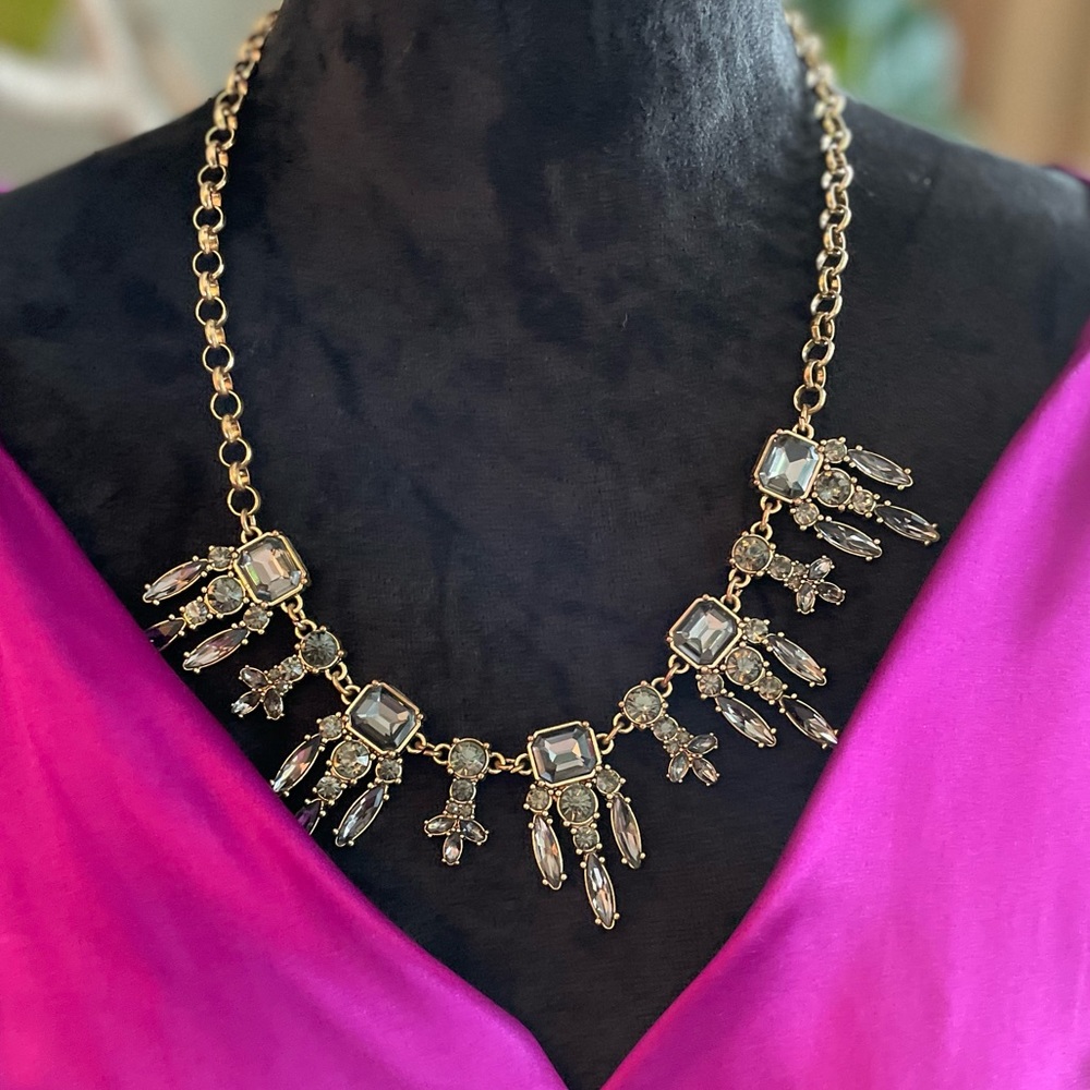 Goldtone & Crystal Art Deco Statement Bib Necklace - Picture 15 of 15